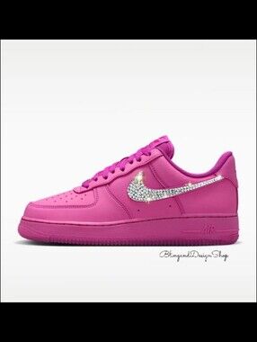 Swarovski Nike Pink Air Force 1 07 Women's Shoes Custom With Crystals